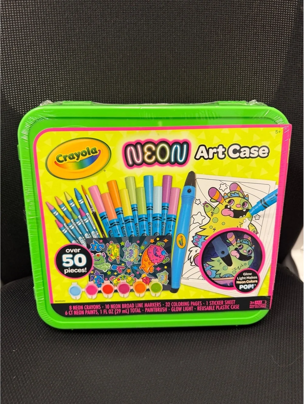 Crayola Neon Art Case Set Glow Light Markers Crayons Paint 50+ Pcs Plastic NIP